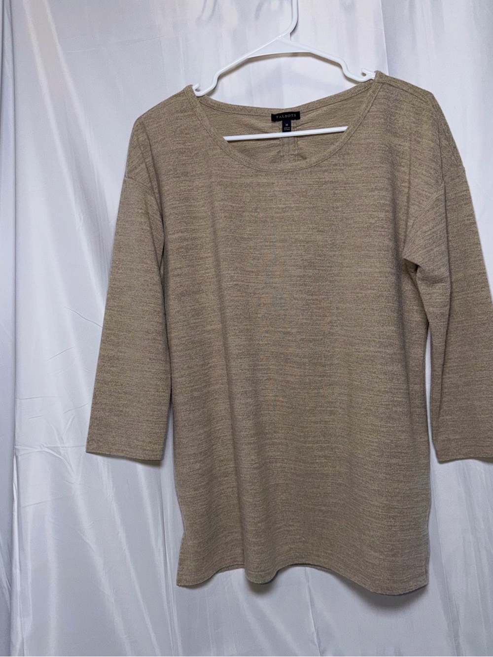 Talbots Taupe Marled 3/4 Sleeve Knit Top